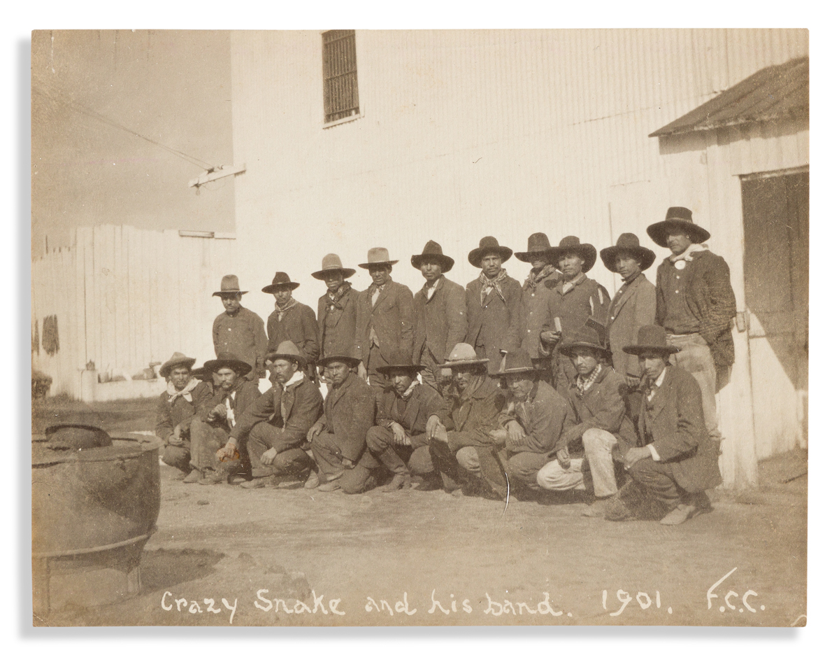 (AMERICAN INDIANS--PHOTOGRAPHS.) Photograph of Crazy Snake and his Band.
